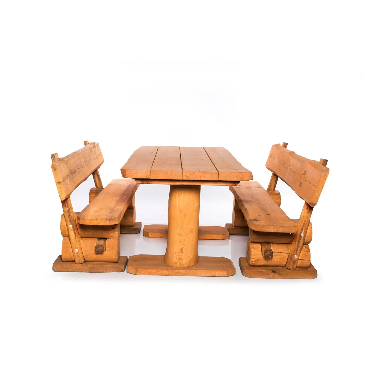 Mega Holz Gartengarnitur Rustikal Pinie Lasiert 200 cm - Aus heimischer Kiefer - Fertig montierte Sitzbank für Terrasse, Garten & Balkon mit Rückenlehne - Zeitloses Design, wetterfest & pflegeleicht