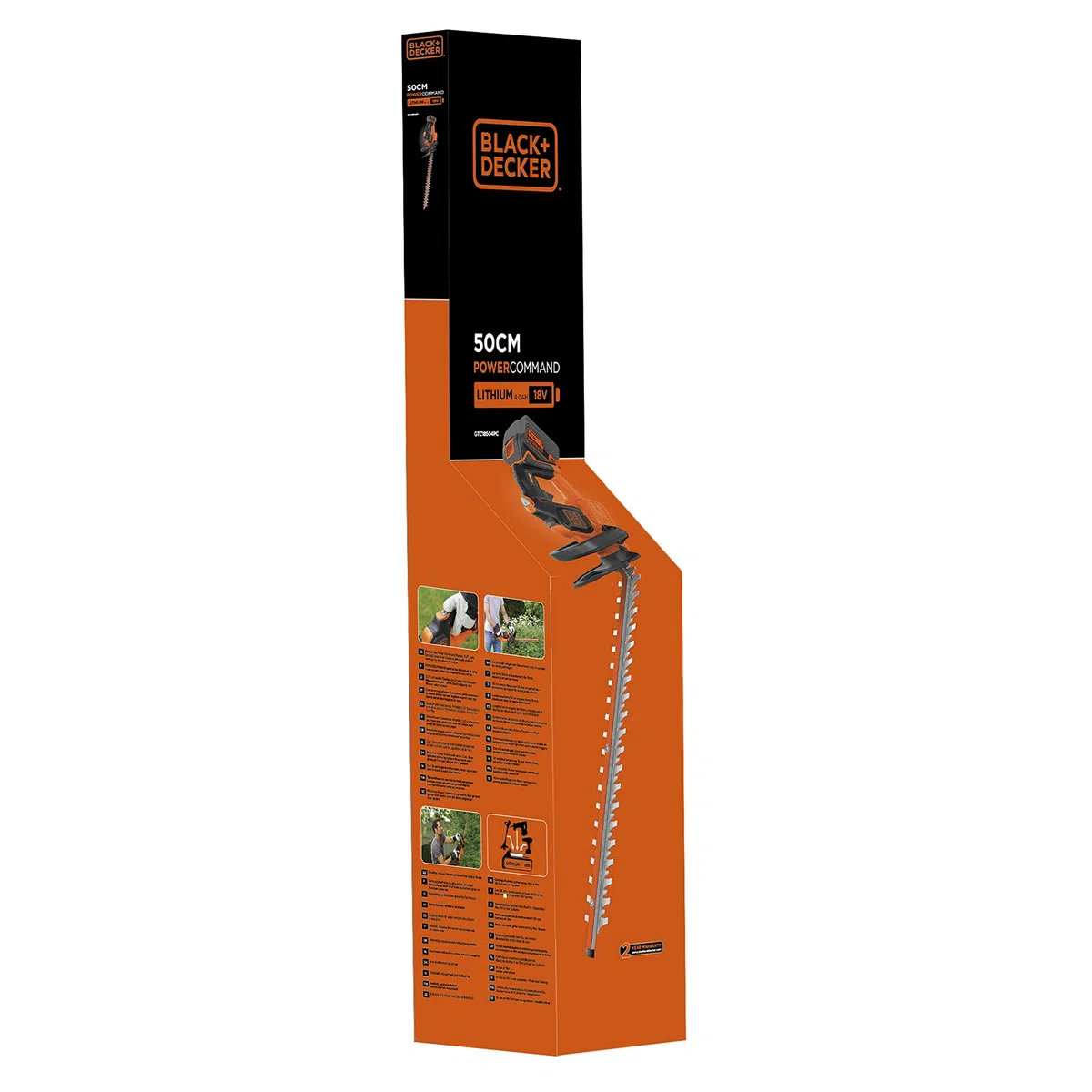 Black+Decker Akku-Heckenschere (18 V 4,0Ah, Antiblockierfunktion, 50 cm Schwertlänge, 18 mm Schnittstärke, für mittlere Hecken) GTC18504PC