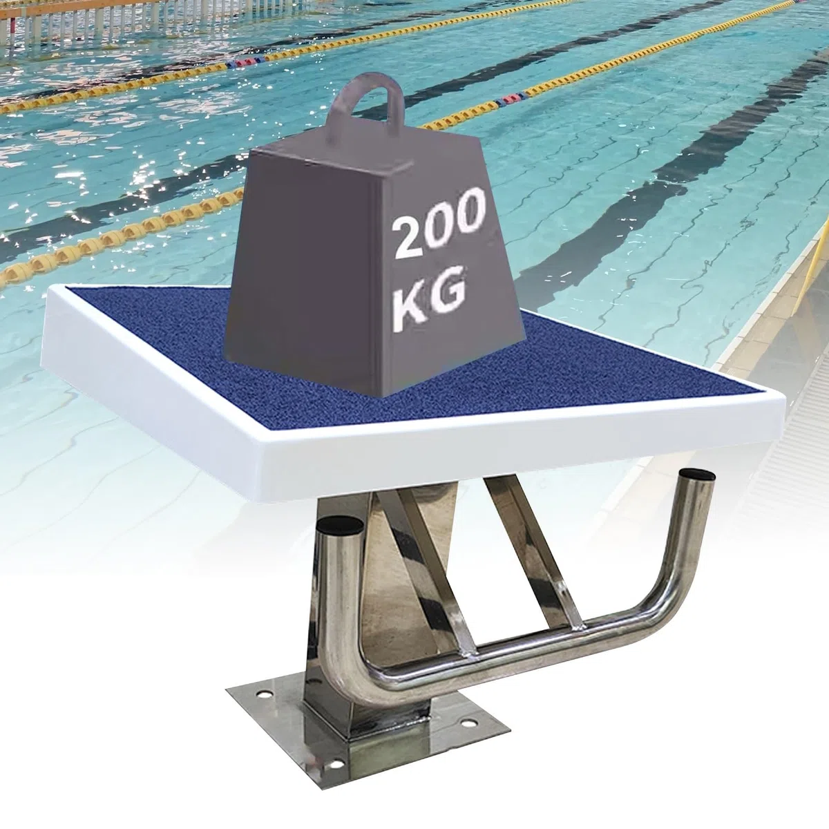 Heavy Duty Pool Tauchplattform, Pool-Tauchplattform aus Edelstahl, blau, 9 Grad Neigung, 200 kg, 20 x 19 Zoll, rutschfest
