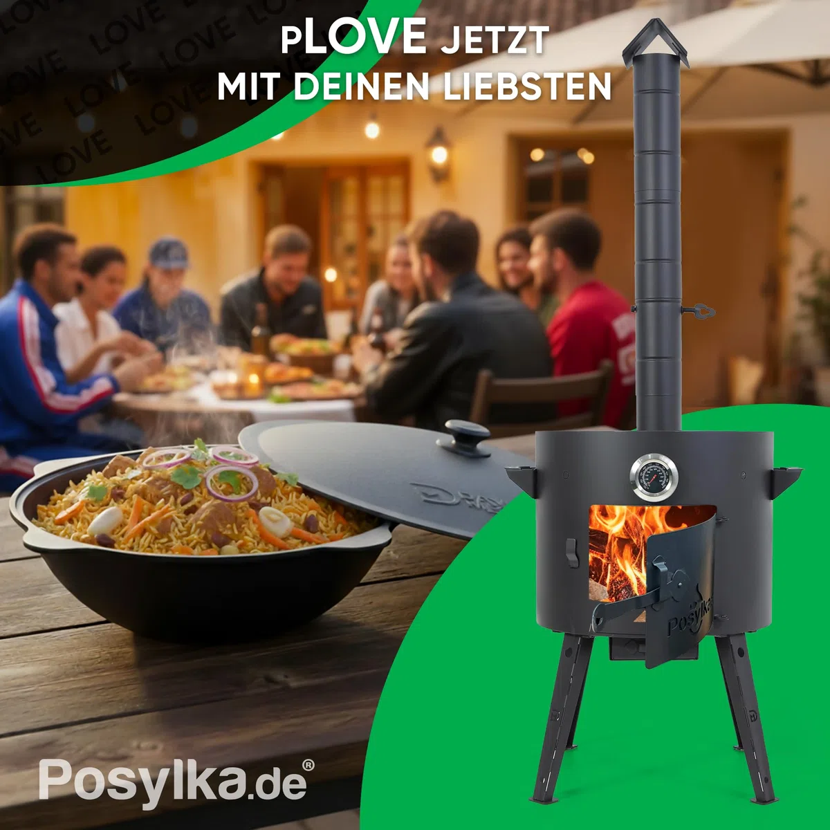 Utschak Feuerofen Ø 40 cm für Kasan 12L + Herdplatte Eckig