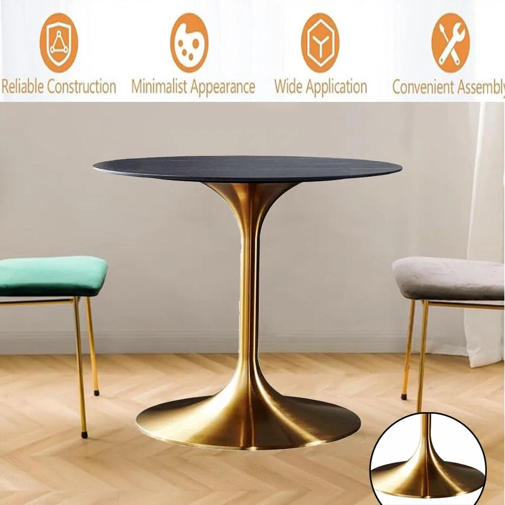 Bistro Tisch, Runder Esstisch mit Granitplatte und Metallbasis, moderner hoher Bartisch für 2-4 Personen, kleine Küche und Freizeit-Couchtisch