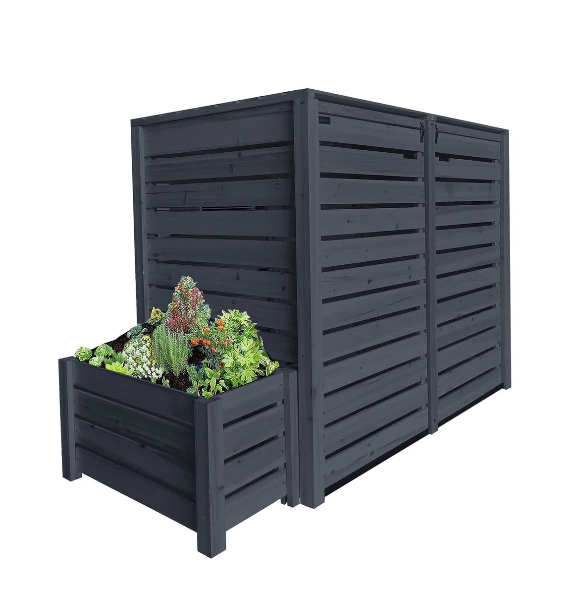 Mülltonnenbox Mülltonnenverkleidung 2 Tonnen Holz 240L anthrazit inkl. Rückwand vorimprägniert Müllcontainer Mülltonne Geräteschuppen Mod.H