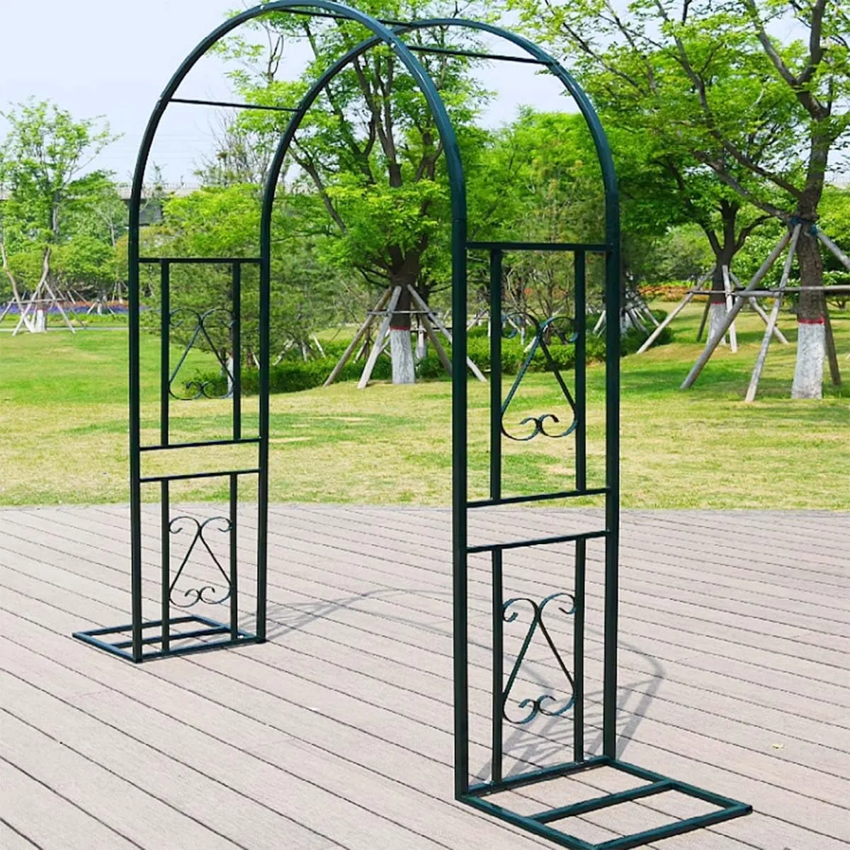 Großer Rosenbogen aus Metall für Kletterpflanzen, 140 cm x 340 cm Höhe, grüne Farbe, 20 mm, quadratisches Rohr, Outdoor-Gartenlaube, Pergola, B 220 x H 230 cm