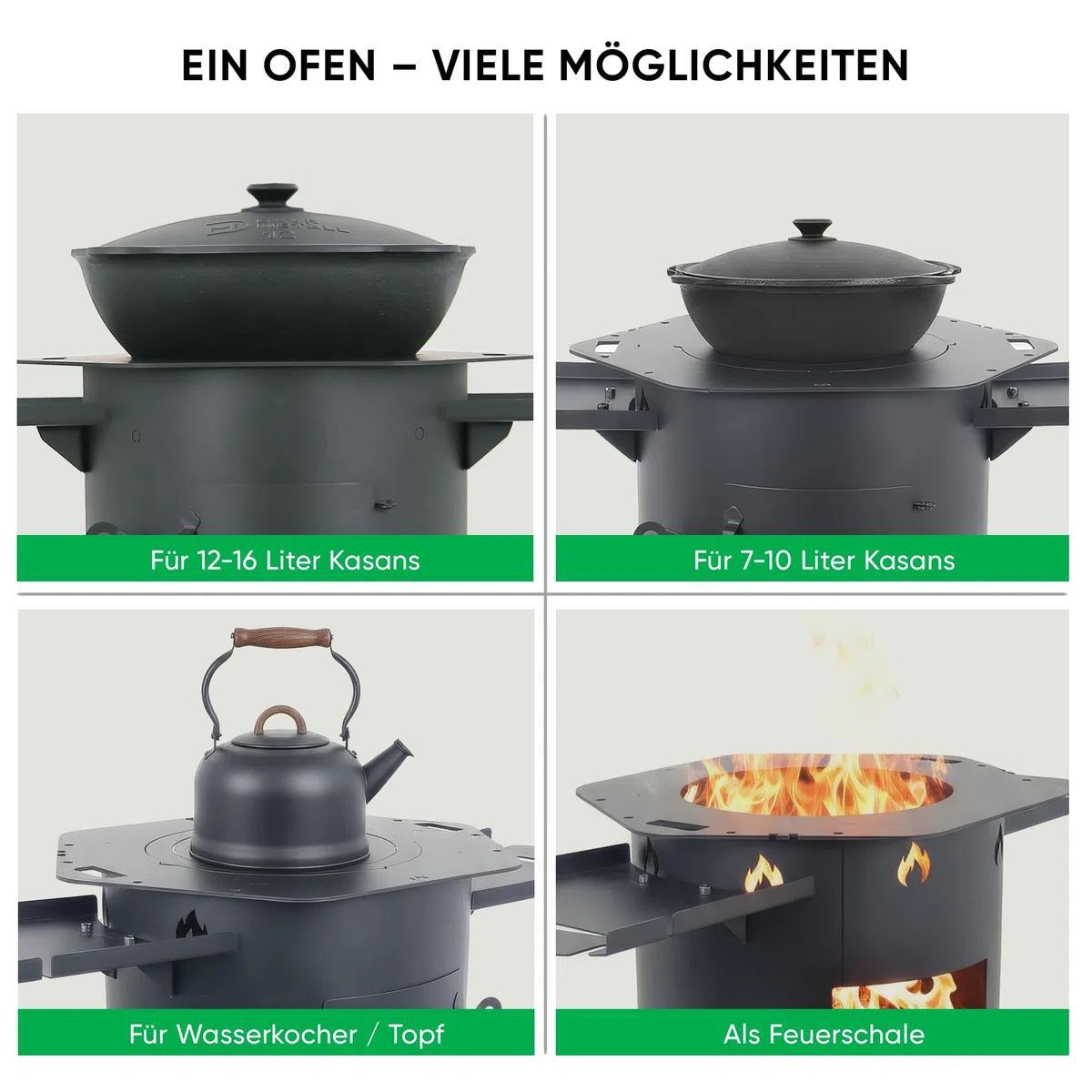 Utschak Feuerofen Ø 40 cm für Kasan 12L + Herdplatte Eckig