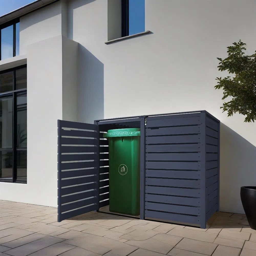 Mülltonnenbox Mülltonnenverkleidung 2 Tonnen Holz 240L anthrazit inkl. Rückwand vorimprägniert Müllcontainer Mülltonne Geräteschuppen Mod.H
