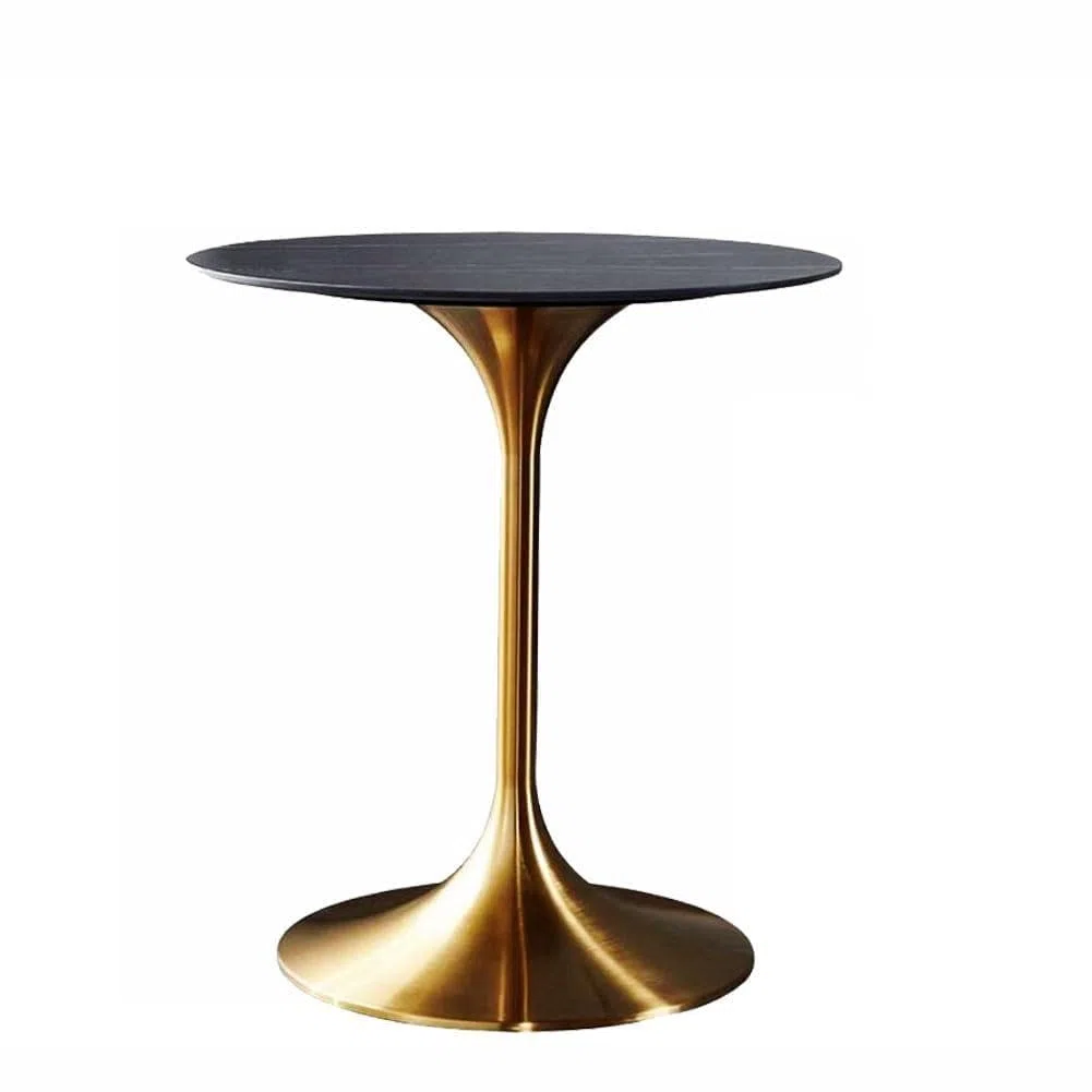 Bistro Tisch, Runder Esstisch mit Granitplatte und Metallbasis, moderner hoher Bartisch für 2-4 Personen, kleine Küche und Freizeit-Couchtisch