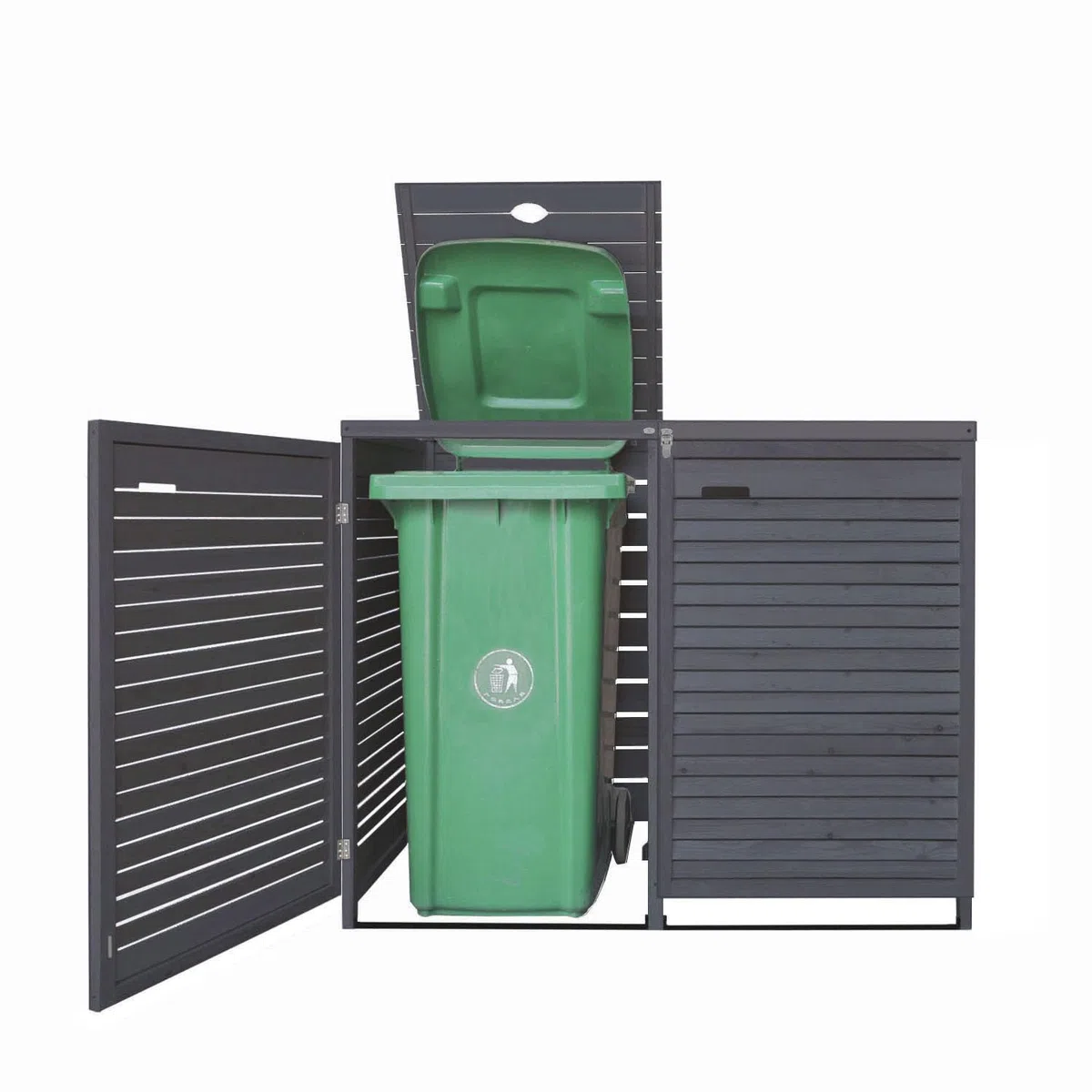 Mülltonnenbox Mülltonnenverkleidung 2 Tonnen Holz 240L anthrazit inkl. Rückwand vorimprägniert vormontiert Müllcontainer Mülltonnenschrank Mülltonne Mod.Adr.