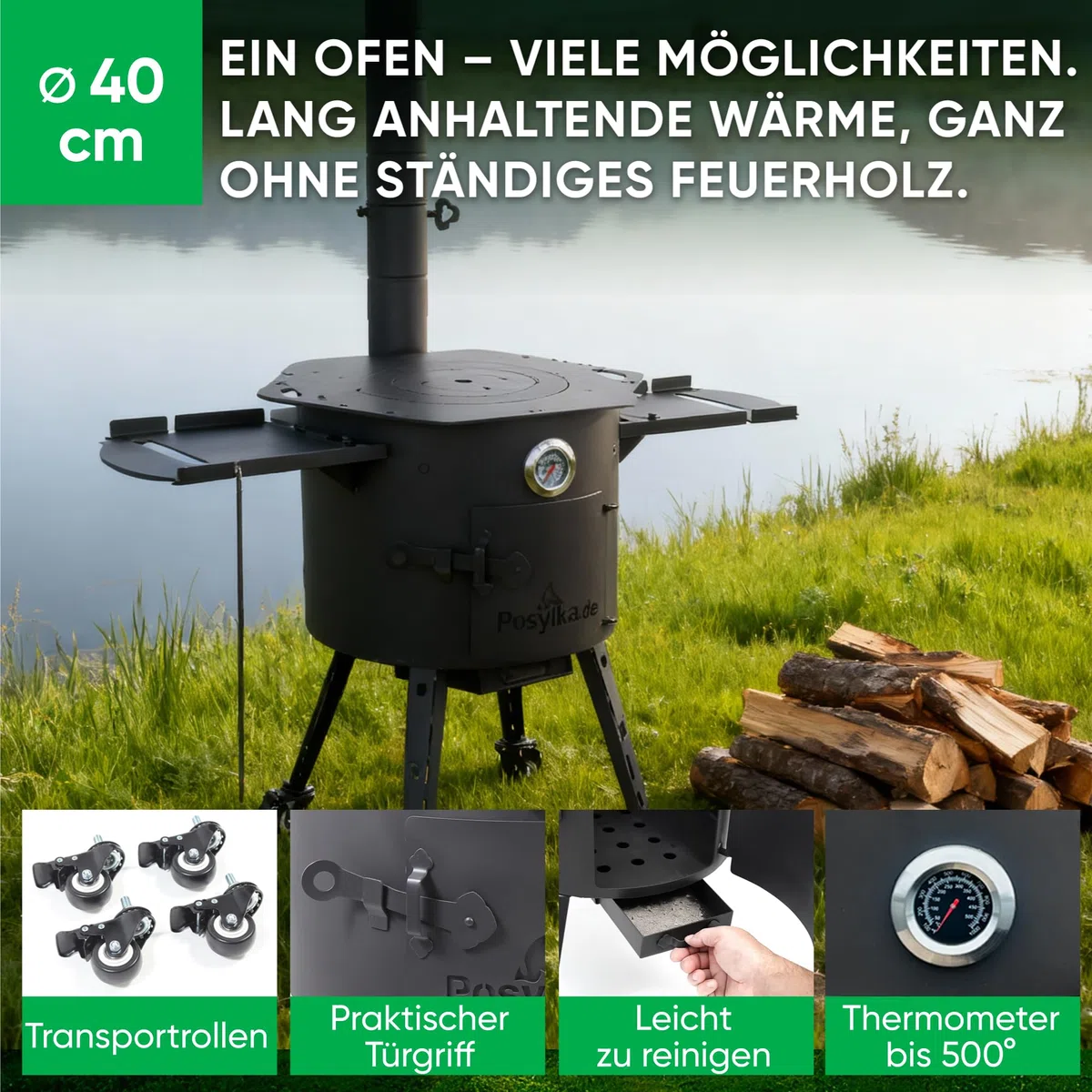 Utschak Feuerofen Ø 40 cm für Kasan 12L + Herdplatte Eckig