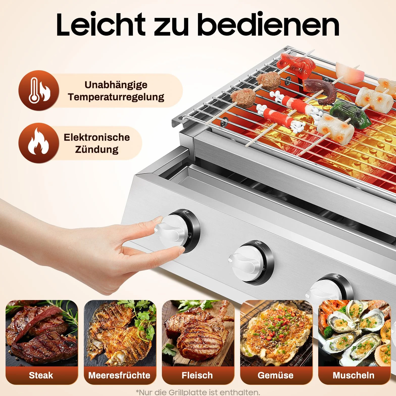 Gasgrill Edelstahl 4-Flammen Campinggril Tischgasgrill BBQ Outdoor Gas Grill Höhenverstellbare Rauchfreie Grillofen