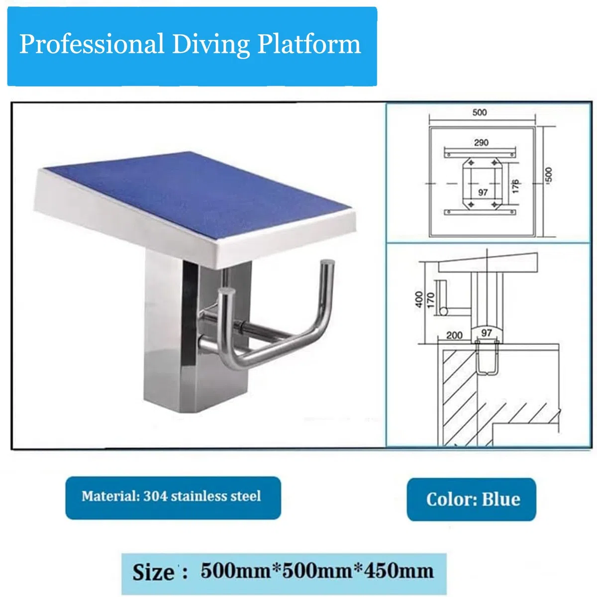 Heavy Duty Pool Tauchplattform, Pool-Sprungplattform aus Edelstahl 304, Größen A und B(B)