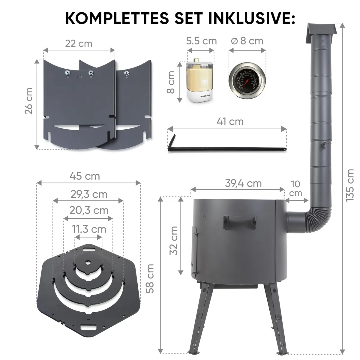 Utschak Feuerofen Ø 40 cm für Kasan 12L + Herdplatte Eckig