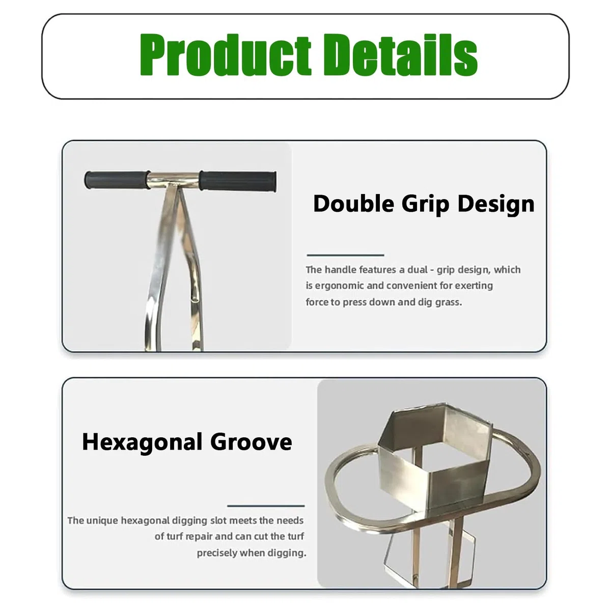 Golf-Reparaturwerkzeug, Sechskant-Rasenmäher mit ergonomischem Dual-Grip-Griff, Edelstahlklinge, für Golfplätze, Driving Ranges, Rasen