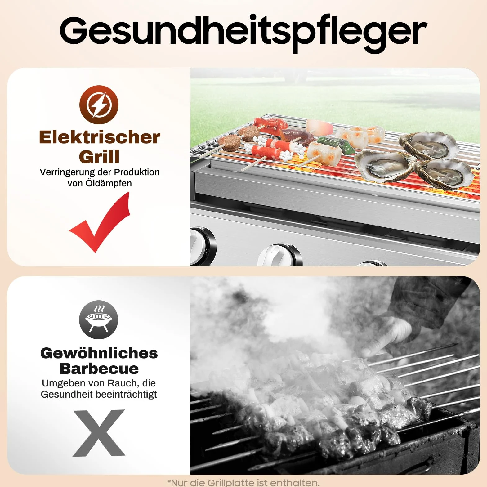 Gasgrill Edelstahl 4-Flammen Campinggril Tischgasgrill BBQ Outdoor Gas Grill Höhenverstellbare Rauchfreie Grillofen