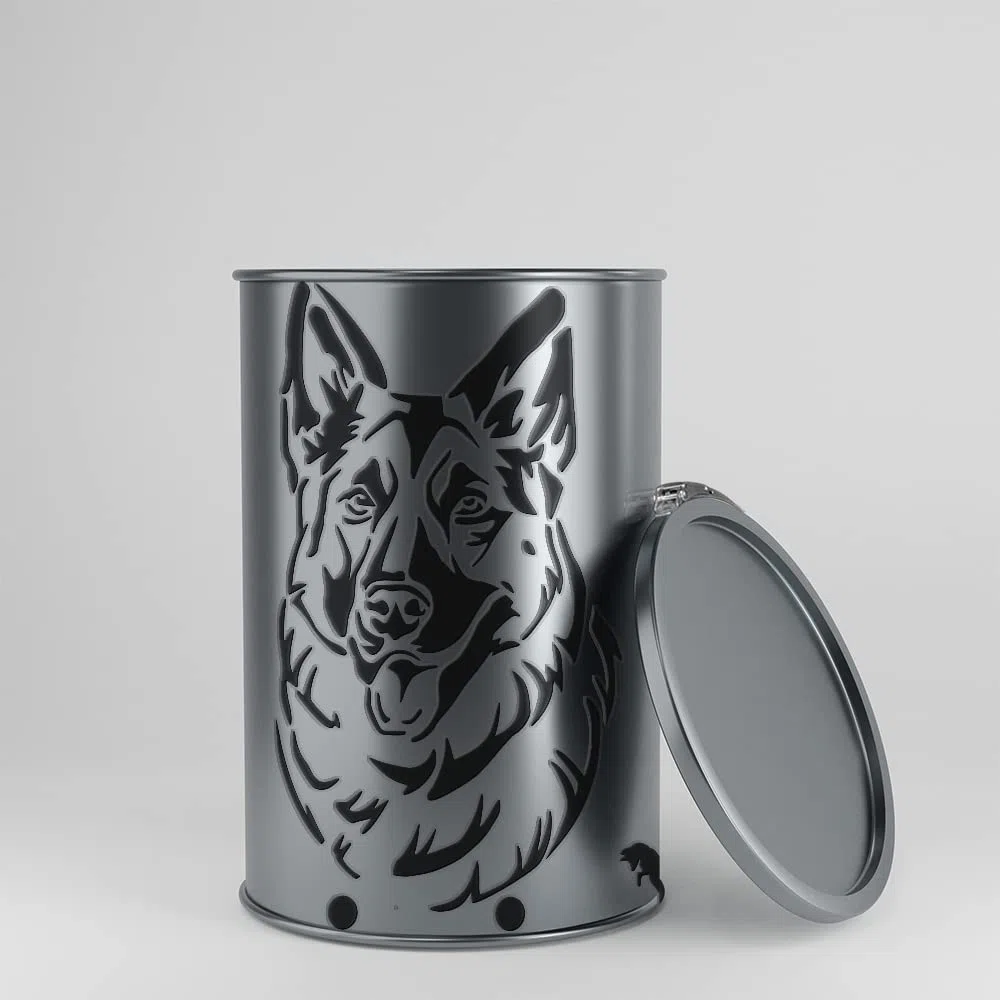 Feuertonne mit - Schäferhund - Motiv - Gefertigt aus neuem Ölfass - Besondere Feuerstelle für Garten und Terrasse - Hohe Feuerschale mit Rostoptik - 90 x 60 cm