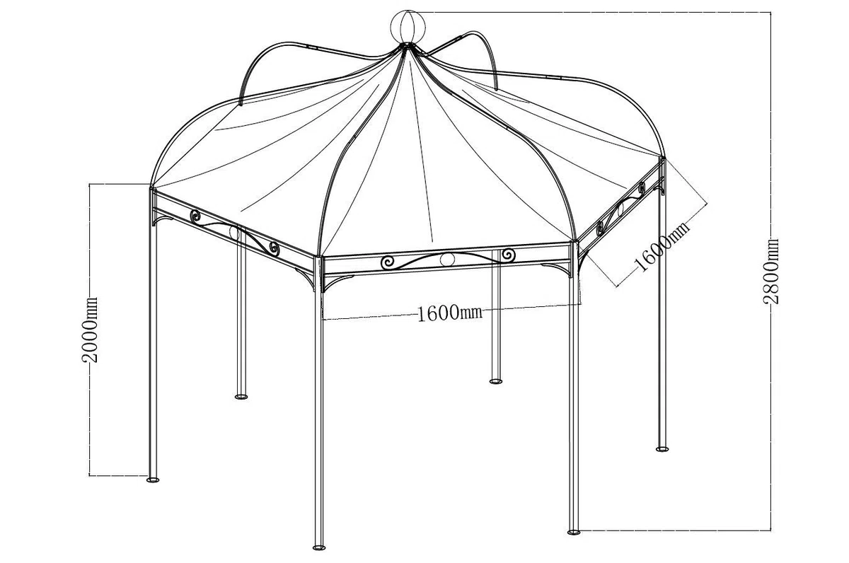DEGAMO Gartenpavillon Modena 6-eckig 320cm, stabiles Stahlgestell schwarz, Dach naturfarben wasserdicht beschichtet