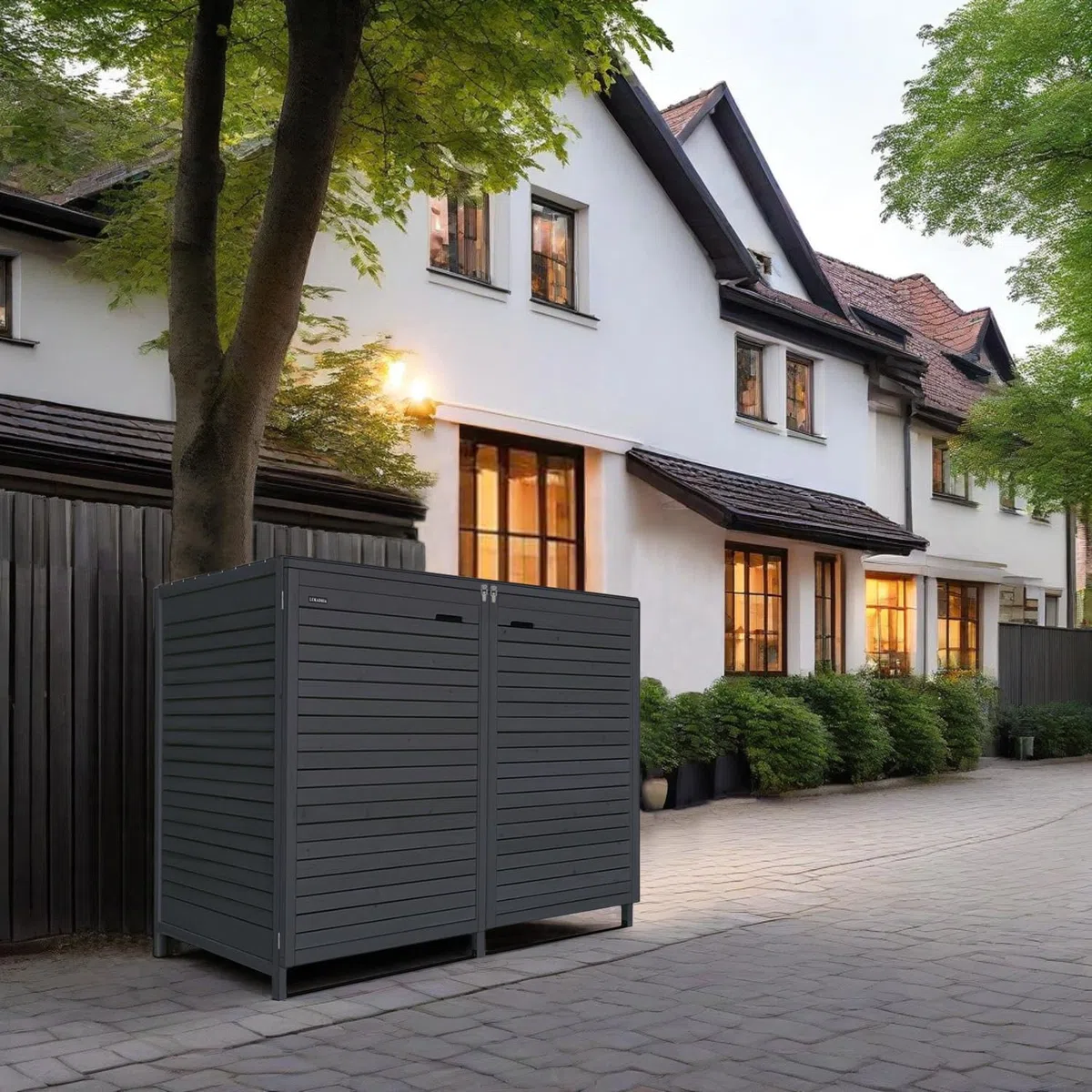 Mülltonnenbox Mülltonnenverkleidung 2 Tonnen Holz 240L anthrazit inkl. Rückwand vorimprägniert vormontiert Müllcontainer Mülltonnenschrank Mülltonne Mod.Adr.