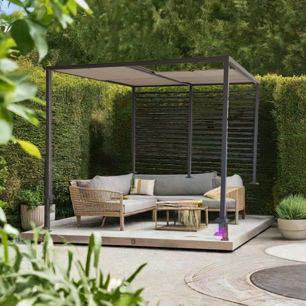 Jet-line Pavillon 3x4 Pergola Aluminium Gartenpavillon Amun Terrassenüberdachung mit Schiebedach UV Sonnenschutz Anthrazit