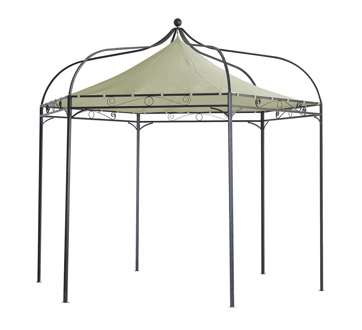 DEGAMO Gartenpavillon Modena 6-eckig 320cm, stabiles Stahlgestell schwarz, Dach naturfarben wasserdicht beschichtet