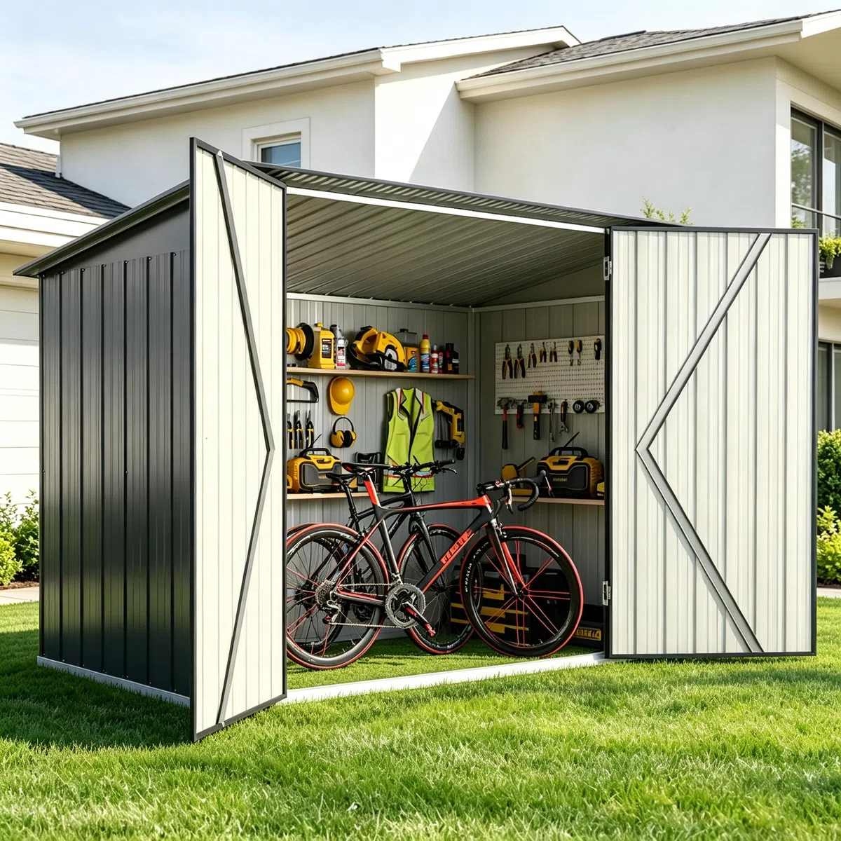 YODOLLA Fahrradschuppen 214x143x96cm, 2 Türen mit Schloss