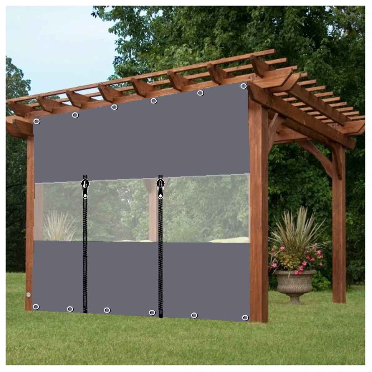 Outdoor-Pavillon-Seitenwände mit Reißverschluss, 0,5 mm Grauer Pavillon-Garten-Windschutz mit Ösen, 60 Größen (Color : Clear Grey, Size : 2.5x2.5m/8.2x8.2ft)