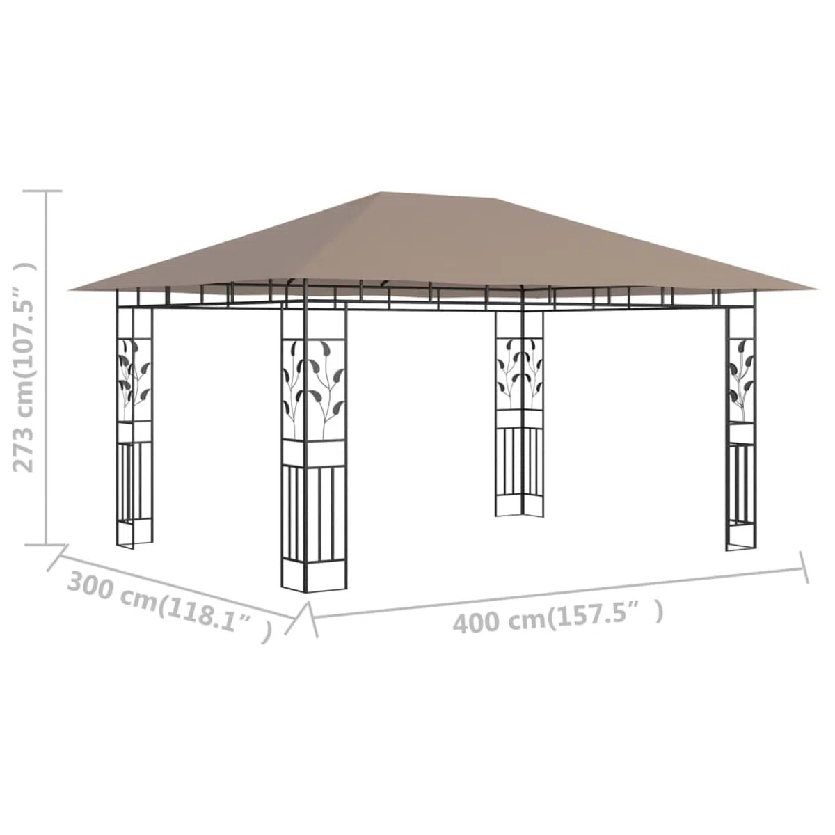 Pavillon mit Moskitonetz Gartenzelt Pavillon Garten Pavillon Garten Pavillion Wetterfest 4x3x2,73 m Taupe 180 g/m²